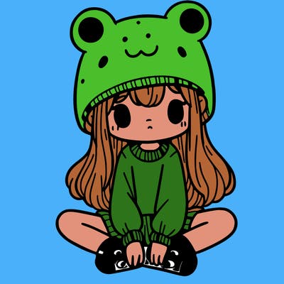 a girl wearing a frog hat and some frog socks
