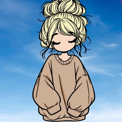 girl with baggy sweatshirt and messy bun