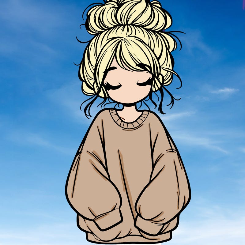 girl with baggy sweatshirt and messy bun