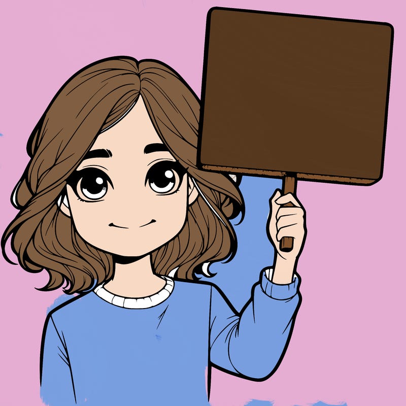 realistic girl holding up a sign