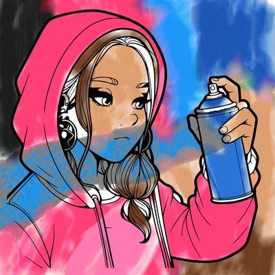 a realistic girl, spray painting