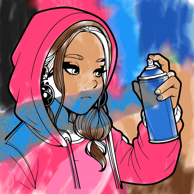 a realistic girl, spray painting