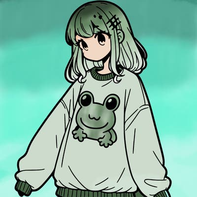 girl wearing frogging sweatshirt