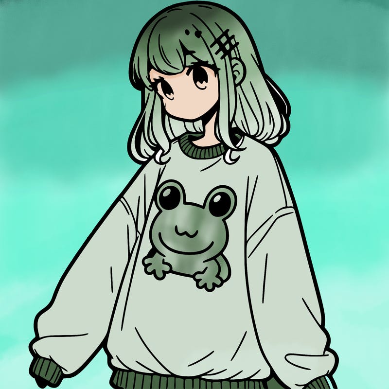 girl wearing frogging sweatshirt