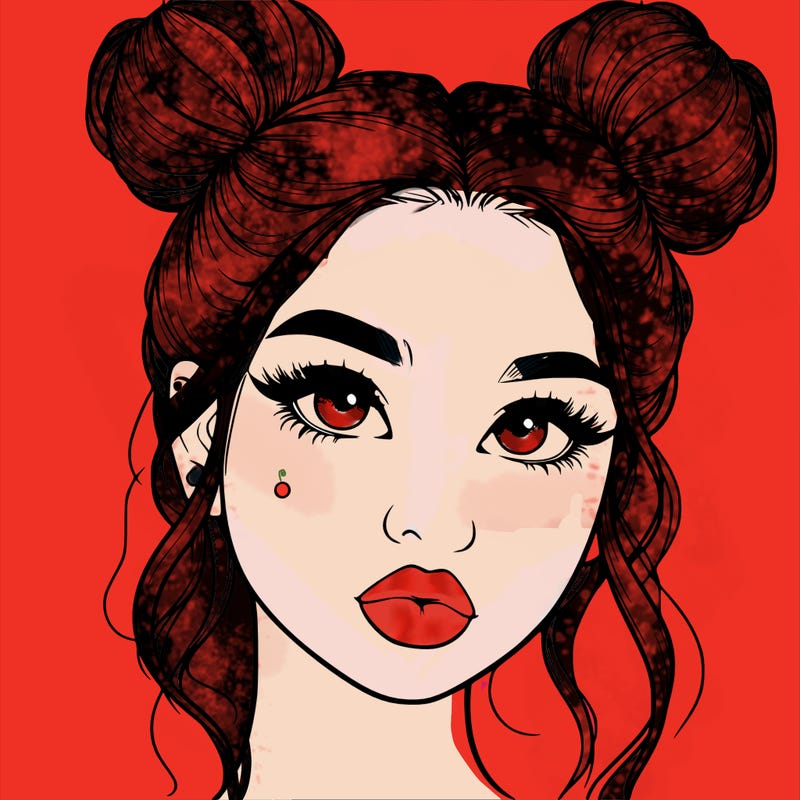 realistic girl with two buns on her hair and lips