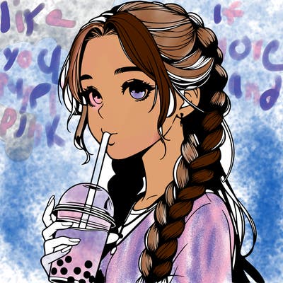 realistic girl with braided hair drinking boba
