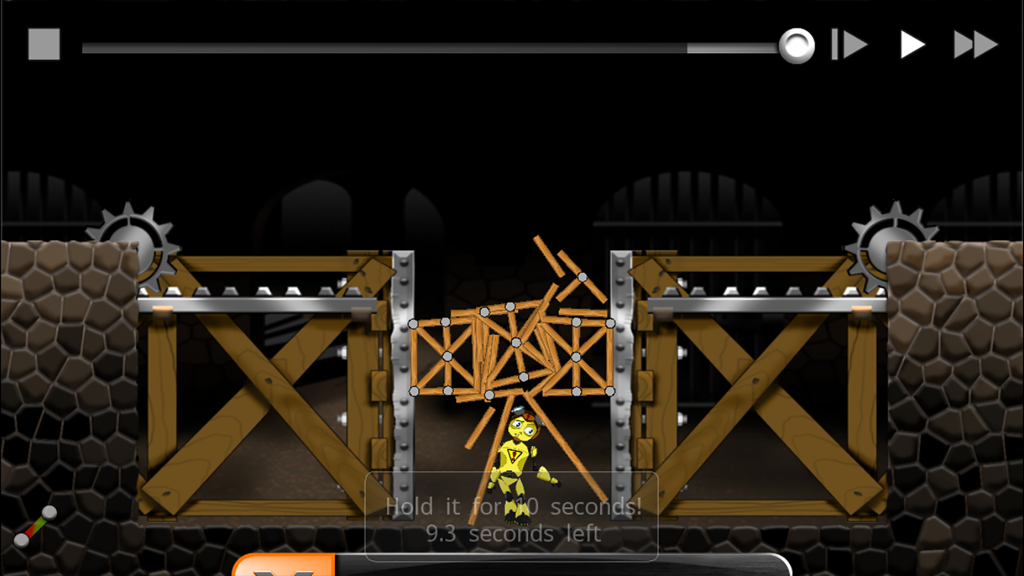 Dummy Defense - A wooden structure collapsing on a dummy character in a physics simulation game screenshot