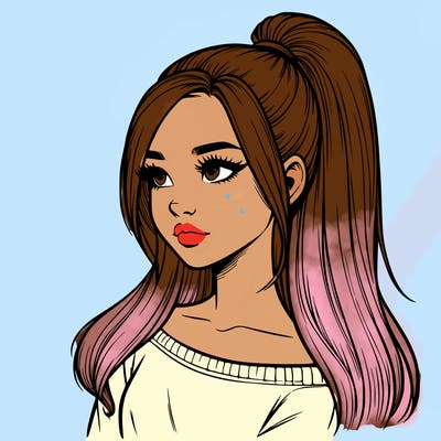 realistic girl with a high ponytail