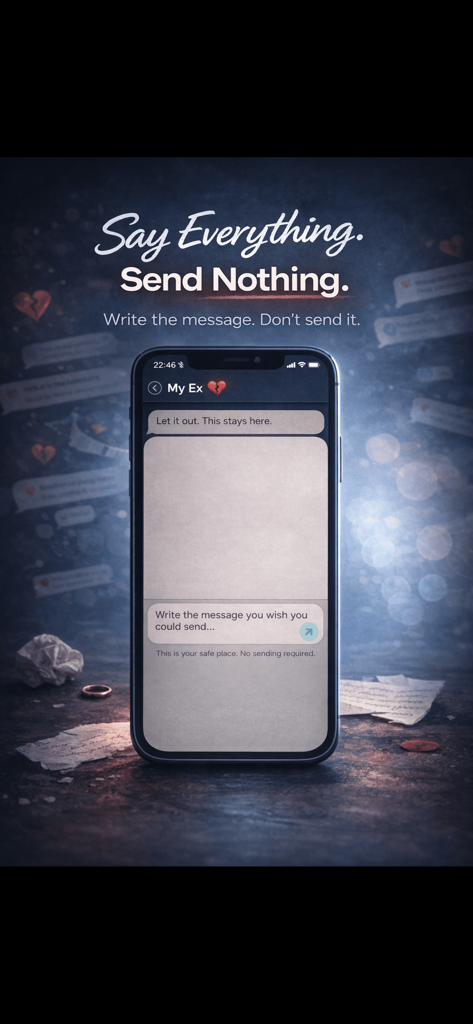 Anchor - No Contact Tracker - Smartphone screen showing the Anchor app feature to write unsent messages to an ex for emotional release