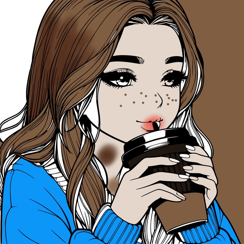 realistic girl drinking coffee