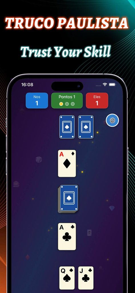 Truco Paulista card game interface showing a match in progress