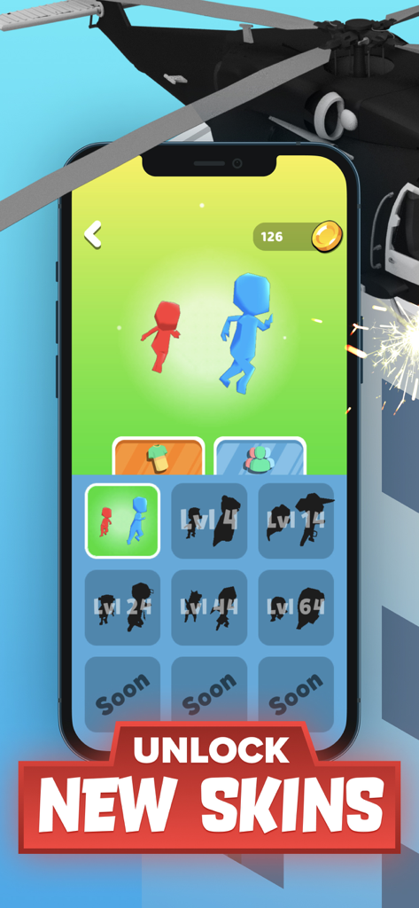 Mobile game screen showing unlockable character skins in Z Escape