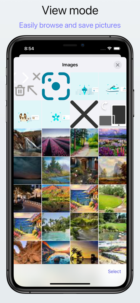 Teak Browser: User Script - Interface do modo de visualização do Teak Browser para navegar e salvar imagens em lote
