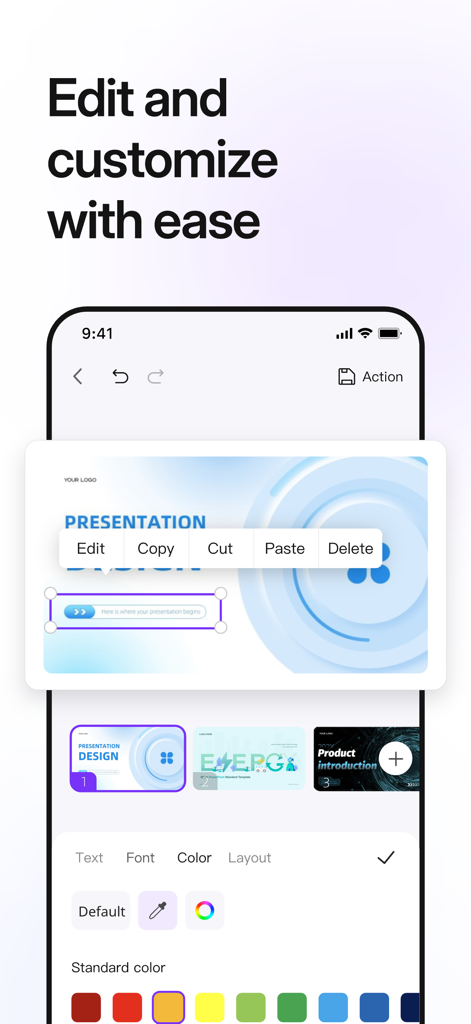 AiPPT- AI Presentation Maker - AiPPT 모바일 앱에서 프레젠테이션 슬라이드를 편집하고 사용자 정의하는 중