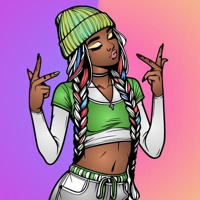 realistic teenage girl with braids and a beanie and crop top doing 🫶🏼