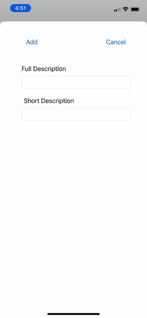 Quicktap Tennis Scorekeeper - フルおよびショートの説明フィールドが表示されるテニス試合記録入力画面。