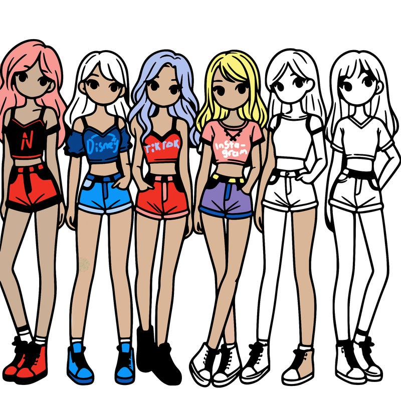 a group of girls wearing crop tops and shorts