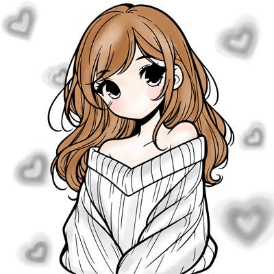 shy pretty girl wearing a sweater that is falling off one shoulder portrait
