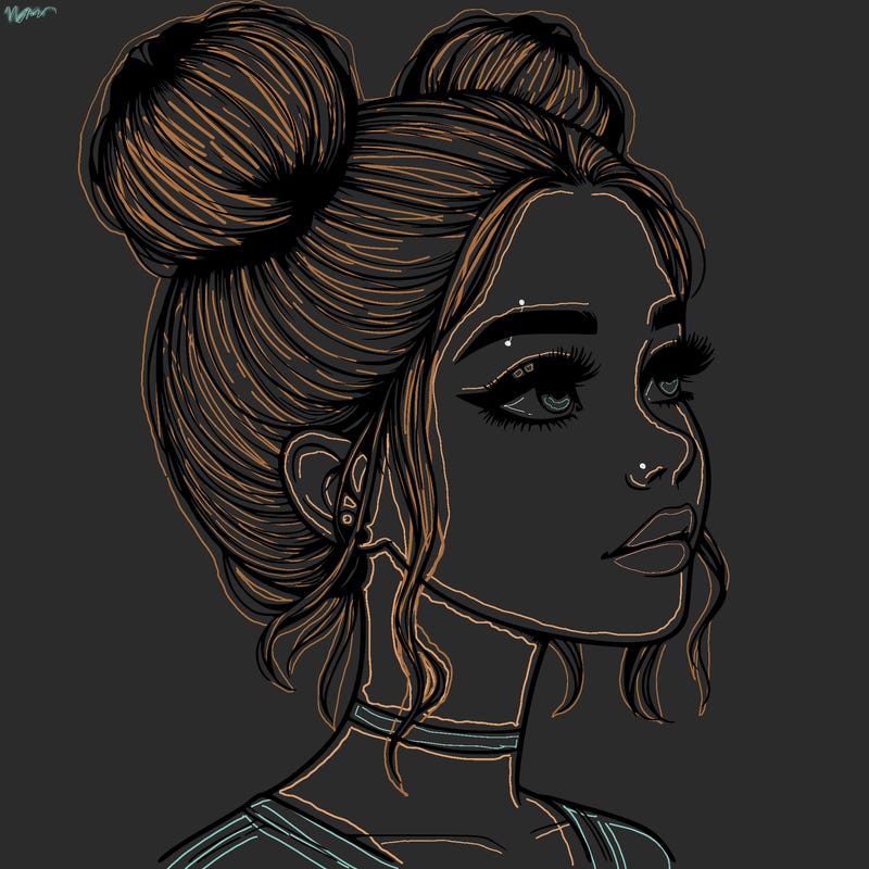realistic girl with buns on the top of her head