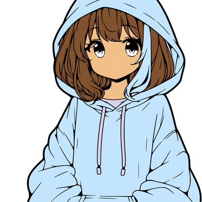 anime girl wearing an oversized hoodie