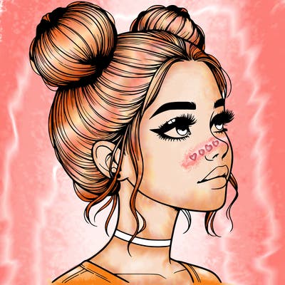 realistic girl with buns on the top of her head