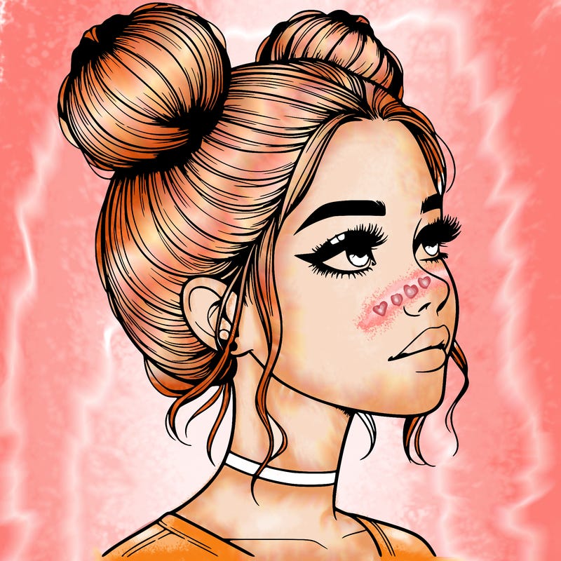 realistic girl with buns on the top of her head