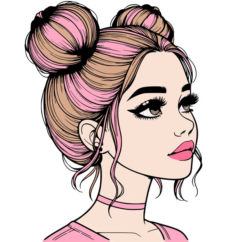 realistic girl with buns on the top of her head