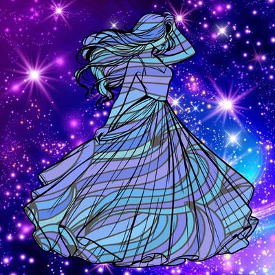 realistic woman with dress flowing in the wind