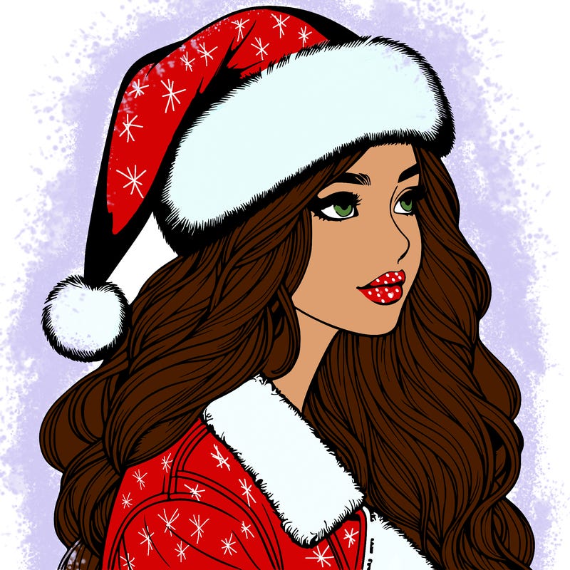 realistic girl in santa hat