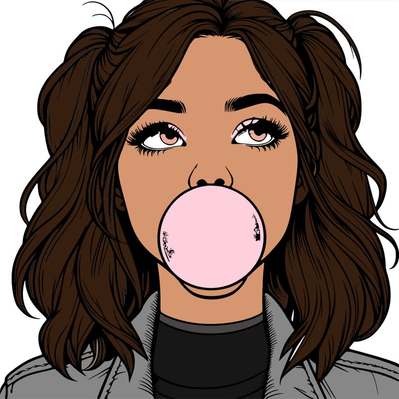 realististic girl blowing bubble -gum