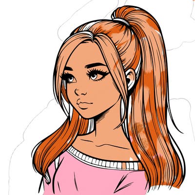 realistic girl with a high ponytail