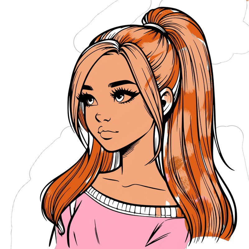 realistic girl with a high ponytail