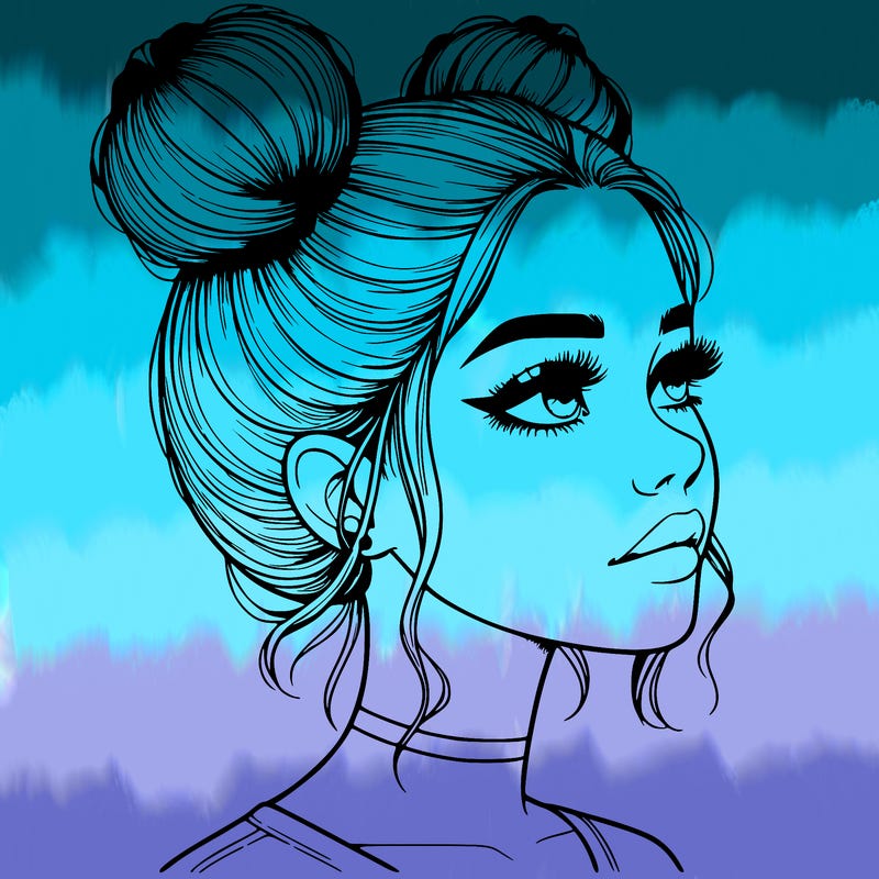 realistic girl with buns on the top of her head