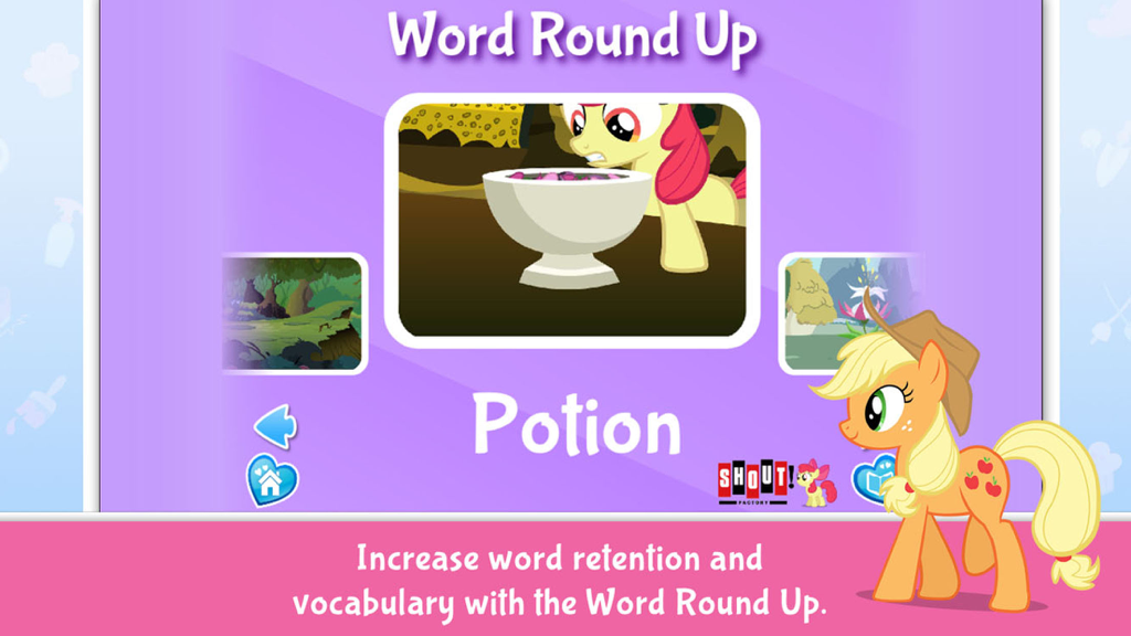 My Little Pony: Cutie Pox - Pantalla de aprendizaje de vocabulario My Little Pony Cutie Pox Word Round Up