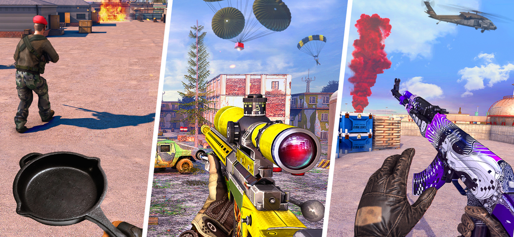 FPS Commando Gun Game Offline - Gameplay screenshots of FPS Commando Gun Game featuring sniper and battle royale modes