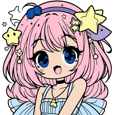 cute anime girl with star accessories
