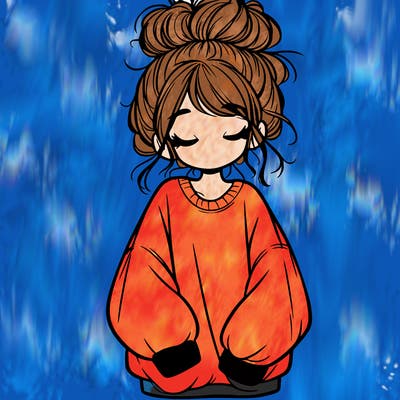 girl with baggy sweatshirt and messy bun