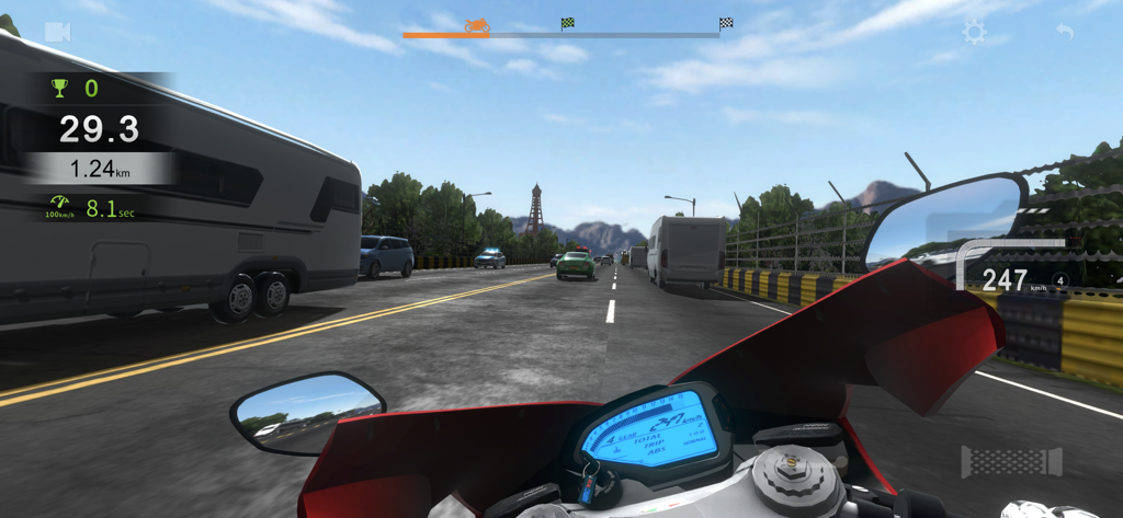 Real Moto Traffic - First person view of a motorcycle racing through highway traffic
