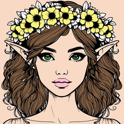 realistic female elf with flower crown