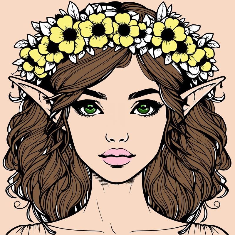realistic female elf with flower crown