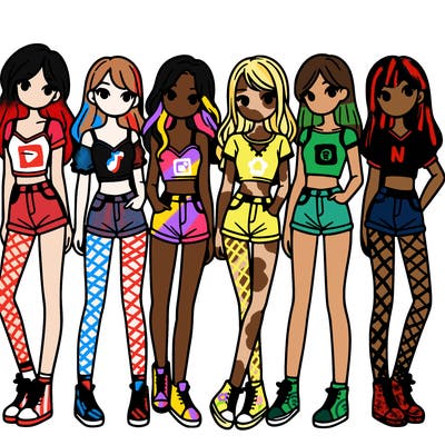 a group of girls wearing crop tops and shorts