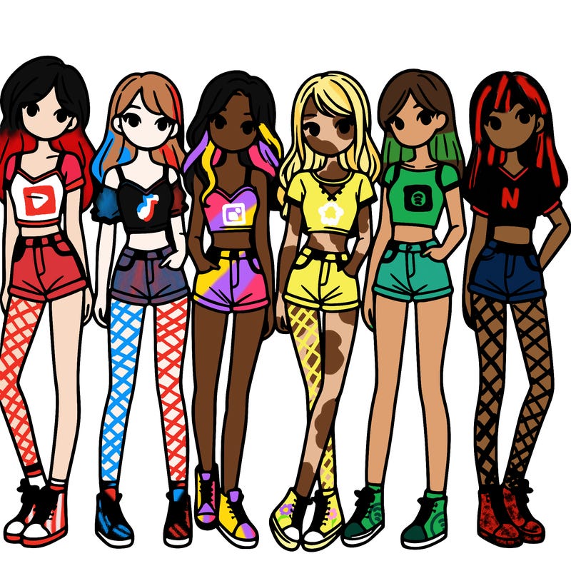 a group of girls wearing crop tops and shorts