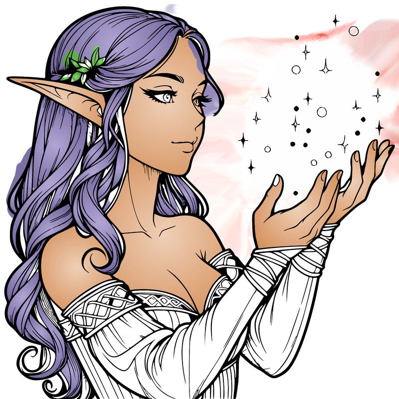 realistic elf girl doing magic