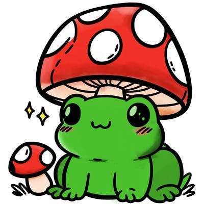a cute frog with a mushroom hat