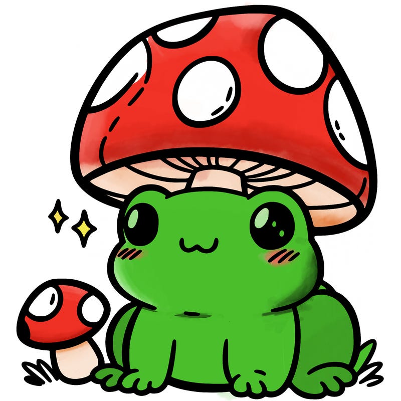 a cute frog with a mushroom hat