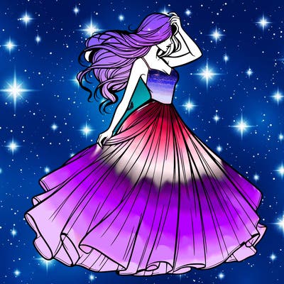 realistic woman with dress flowing in the wind