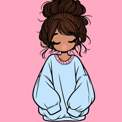 girl with baggy sweatshirt and messy bun