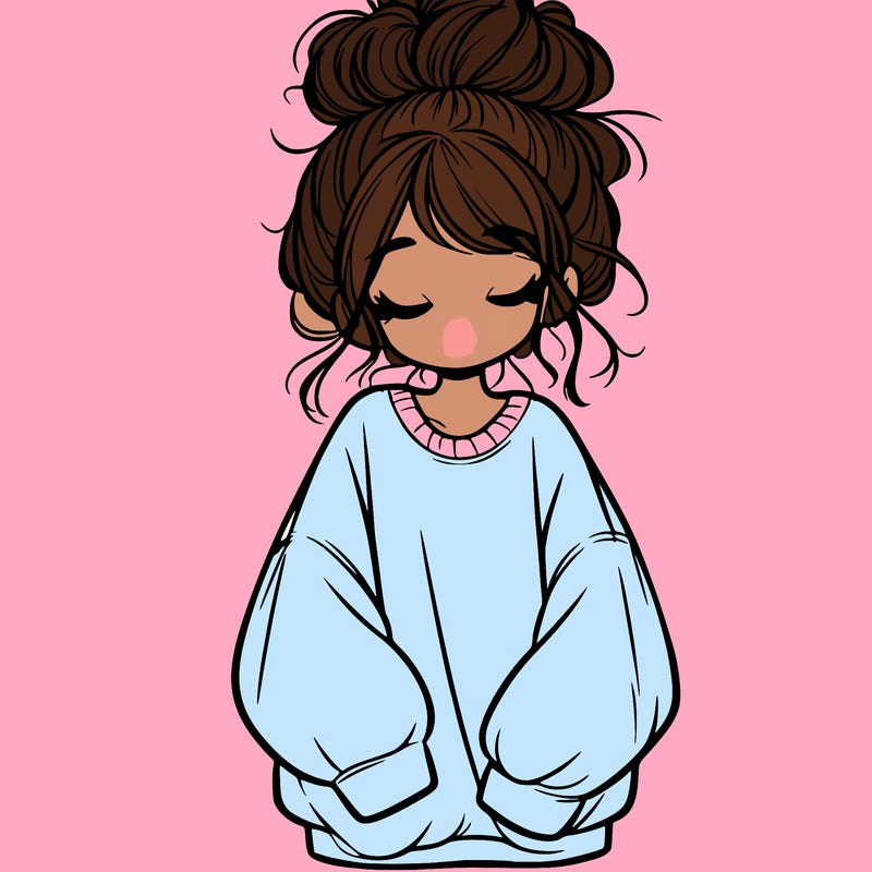girl with baggy sweatshirt and messy bun