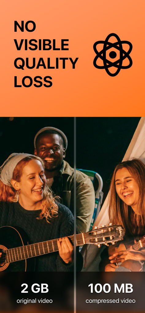 Video Compressor - Kompresso - Side by side comparison showing a video reduced from 2GB to 100MB with no visible quality loss