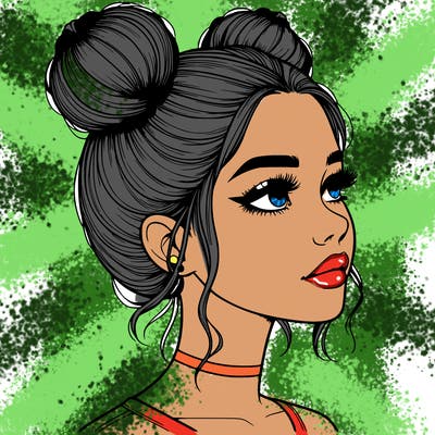 realistic girl with buns on the top of her head